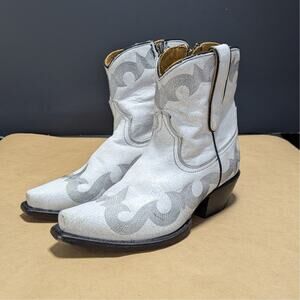 Caborca Silver Danny Leather Western Ankle Boots Deniro Snow Womens 8 White